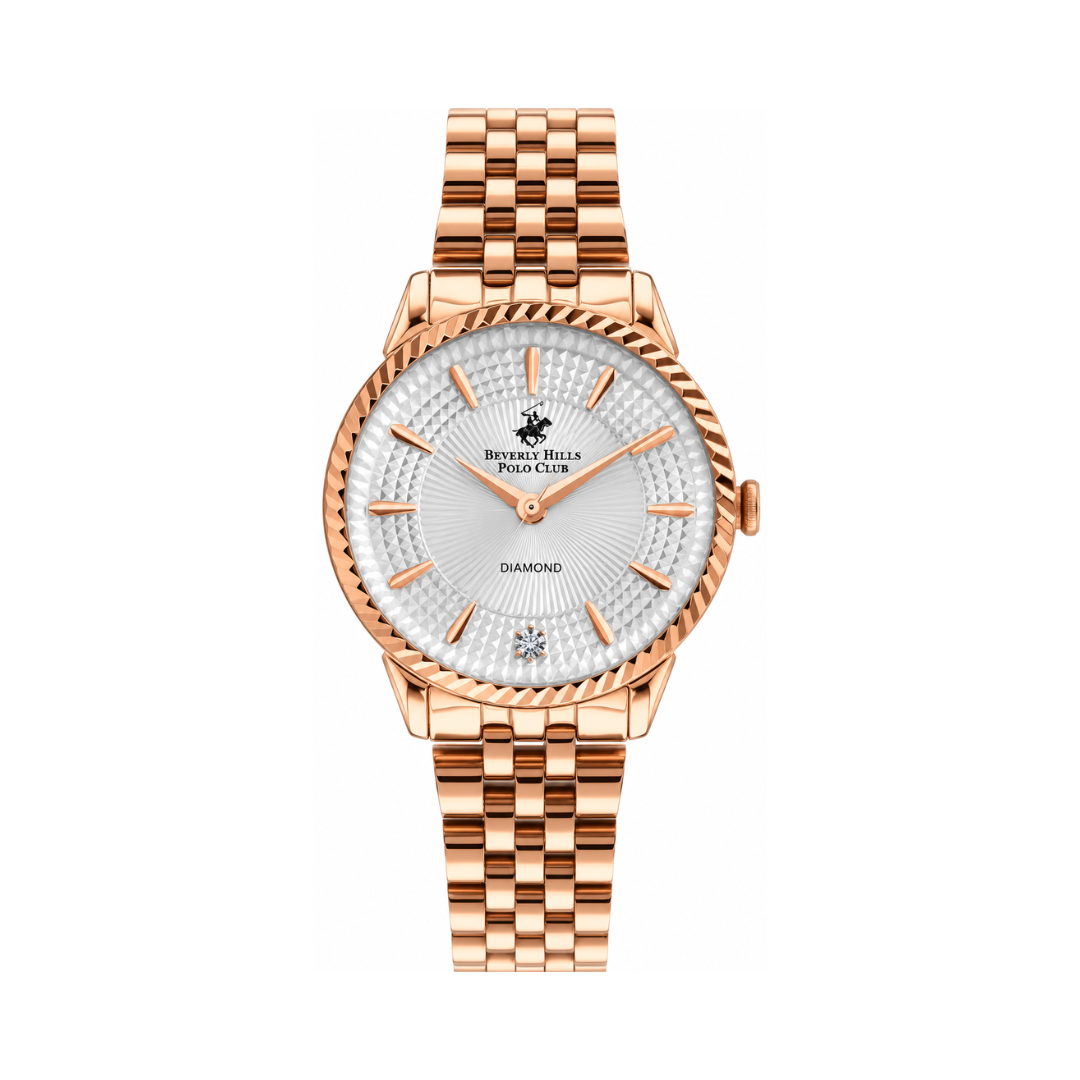 Beverly Hills Polo Club Women's Silver Dial Rose Gold Stainless Steel Diamond Watch BP3357X.430