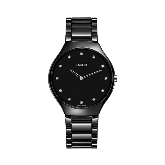 Rado True Thinline R27741732 Black Dial 12-Diamond Unisex Quartz Watch