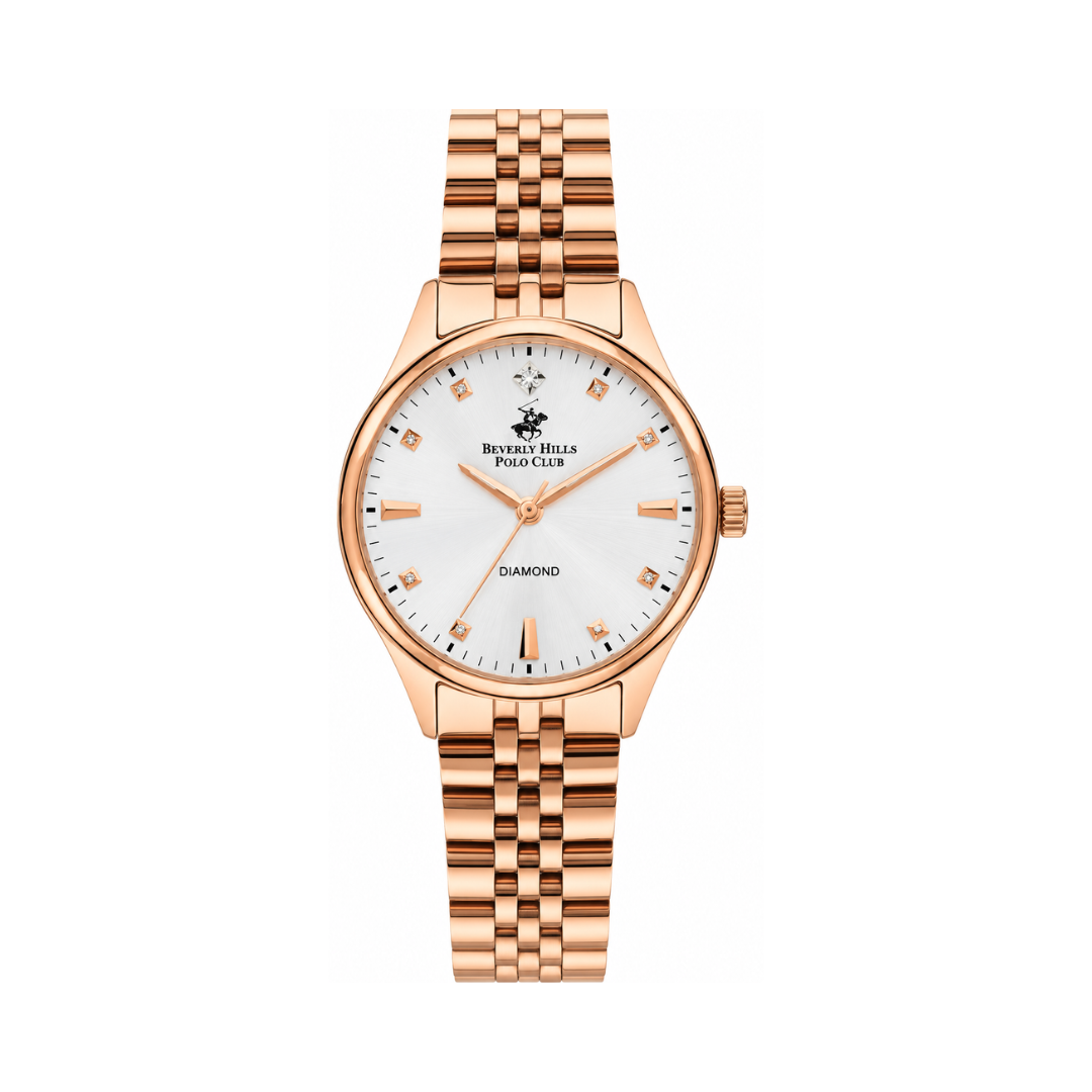 Beverly Hills Polo Club Women's Silver Dial Rose Gold Stainless Steel Diamond Watch BP3390C.430