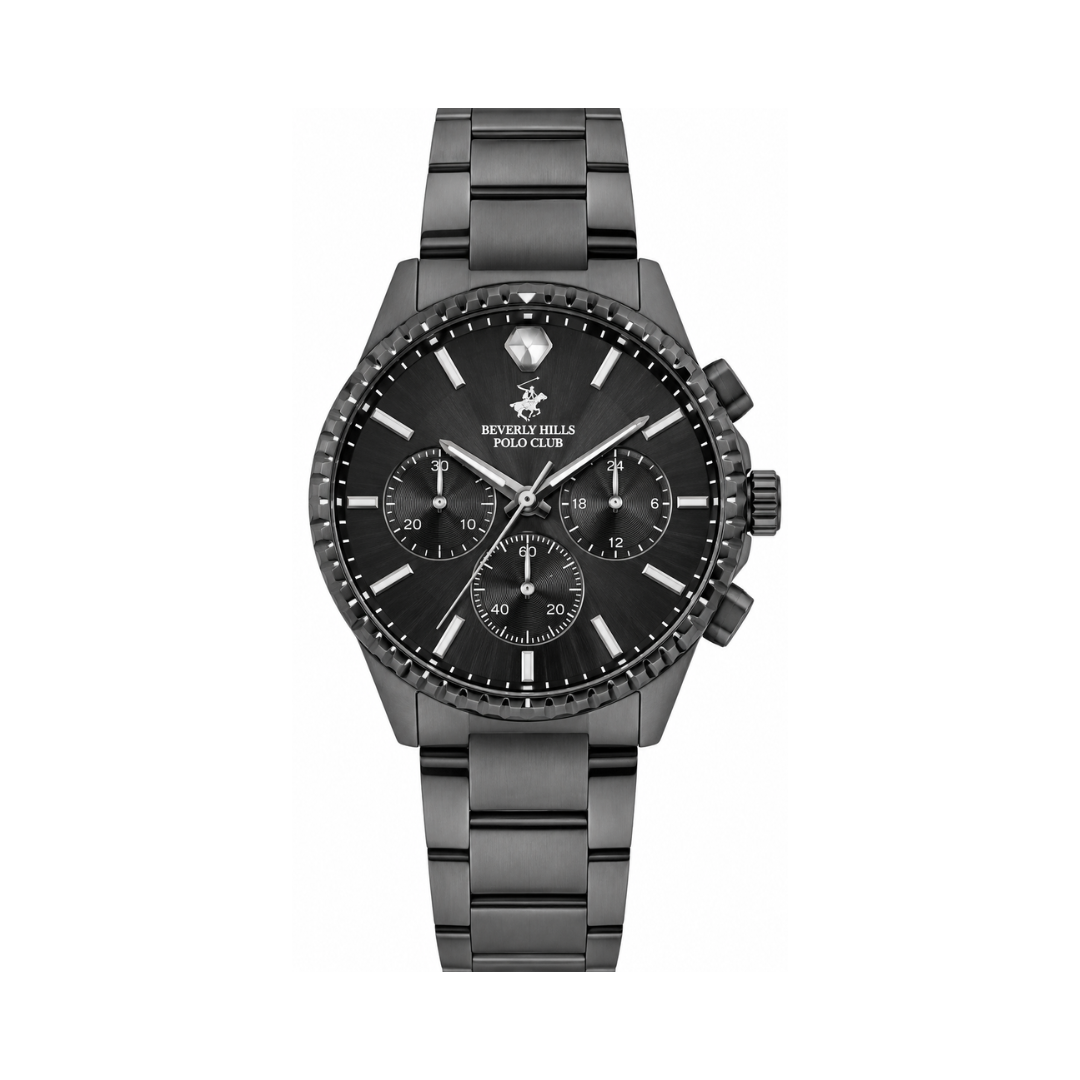 Beverly Hills Polo Club Men's Black Dial Black Stainless Steel Multifunction Chronograph Watch BP3396X.060