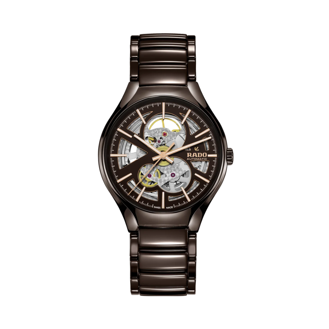 Rado True Round Automatic R27511302 Brown Skeleton Dial Ceramic Men's Watch