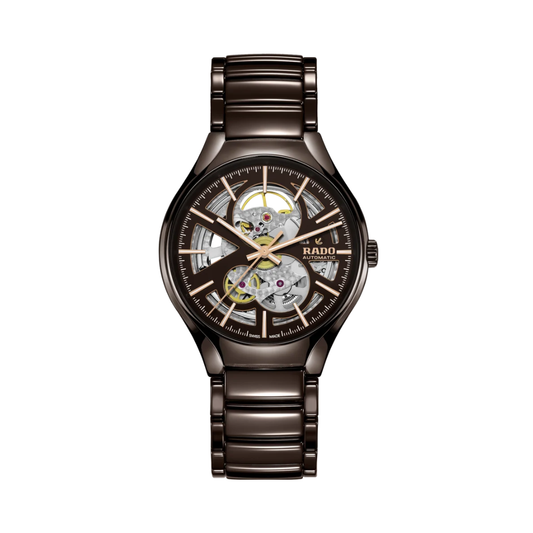Rado True Round Automatic R27511302 Brown Skeleton Dial Ceramic Men's Watch