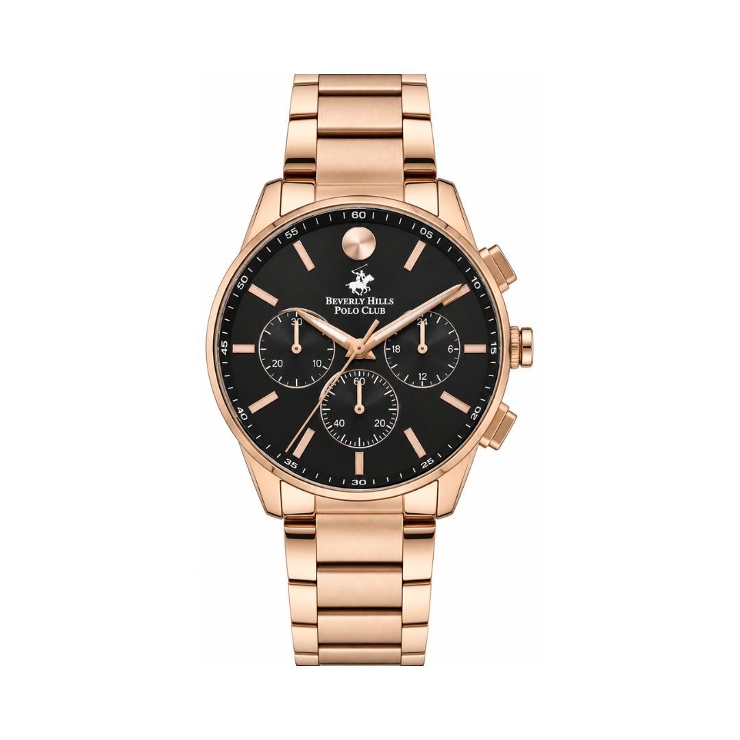 Beverly Hills Polo Club Men's Black Dial Rose Gold Stainless Steel Multifunction Chronograph Watch BP3396X.450