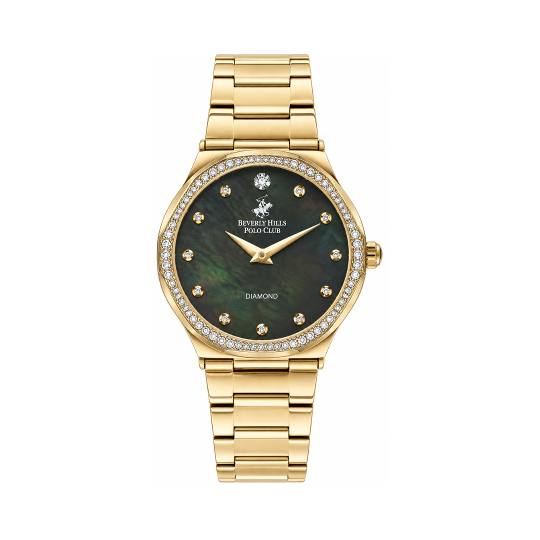 Beverly Hills Polo Club Women's Green Dial Gold Stainless Steel Diamond Watch BP3399C.170