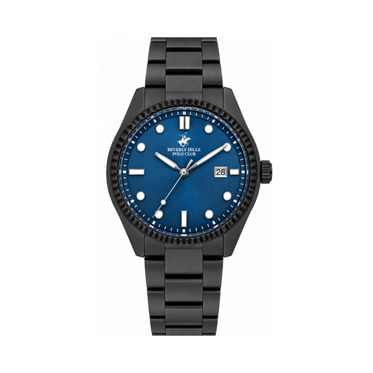 Beverly Hills Polo Club Men's Blue Dial Black Stainless Steel Date Watch BP3407X.090