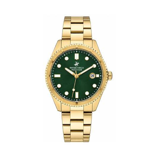 Beverly Hills Polo Club Men's Green Dial Gold Stainless Steel Date Watch BP3407X.170