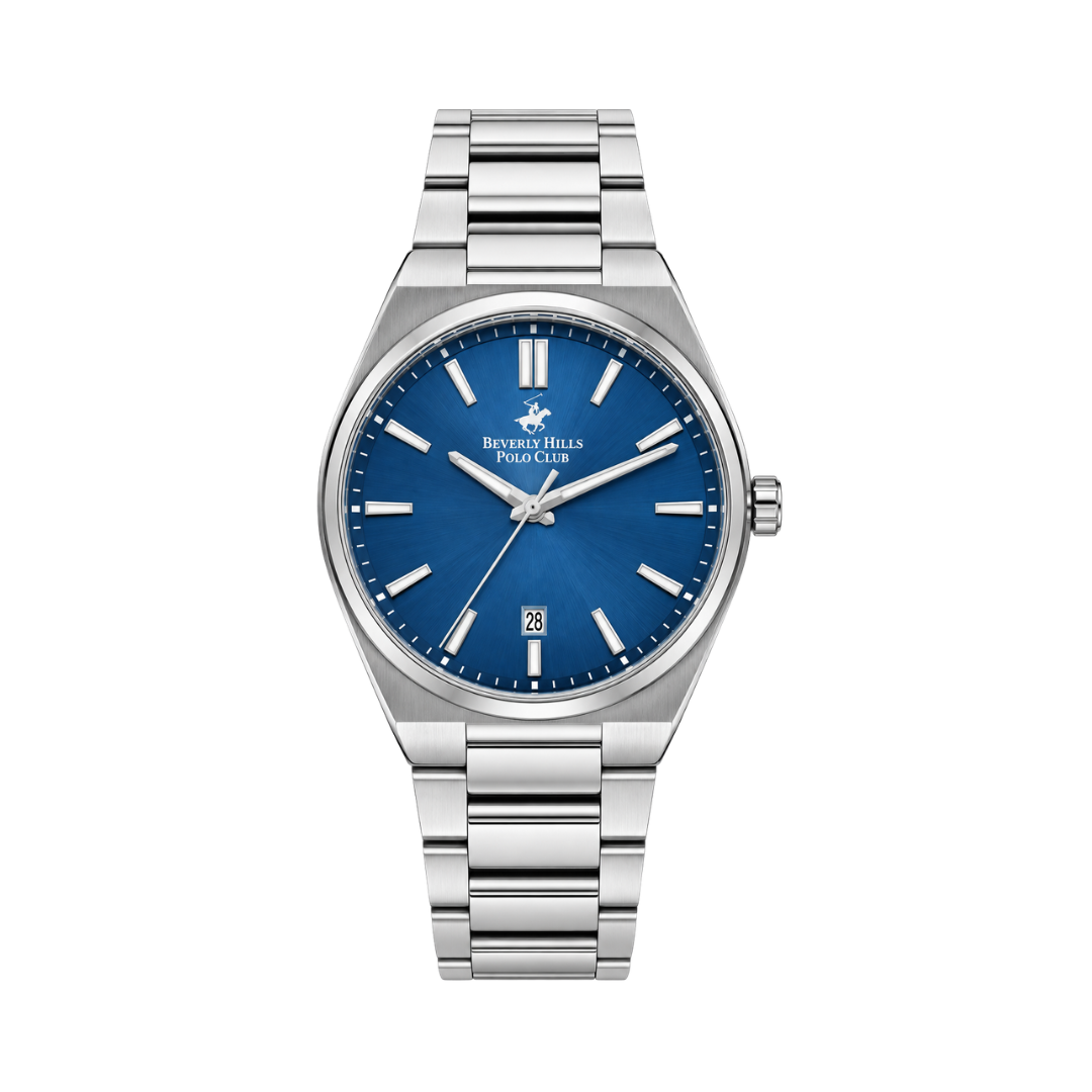 Beverly Hills Polo Club Men's Blue Dial Silver Stainless Steel Date Watch BP3503X.370