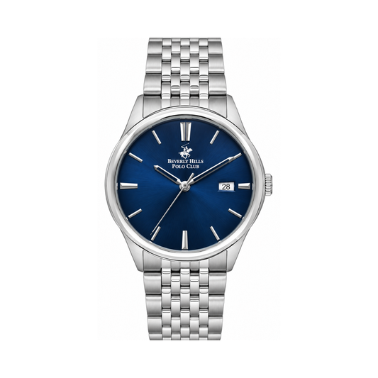 Beverly Hills Polo Club Men's Dark Blue Dial Silver Stainless Steel Date Watch BP3579X.390