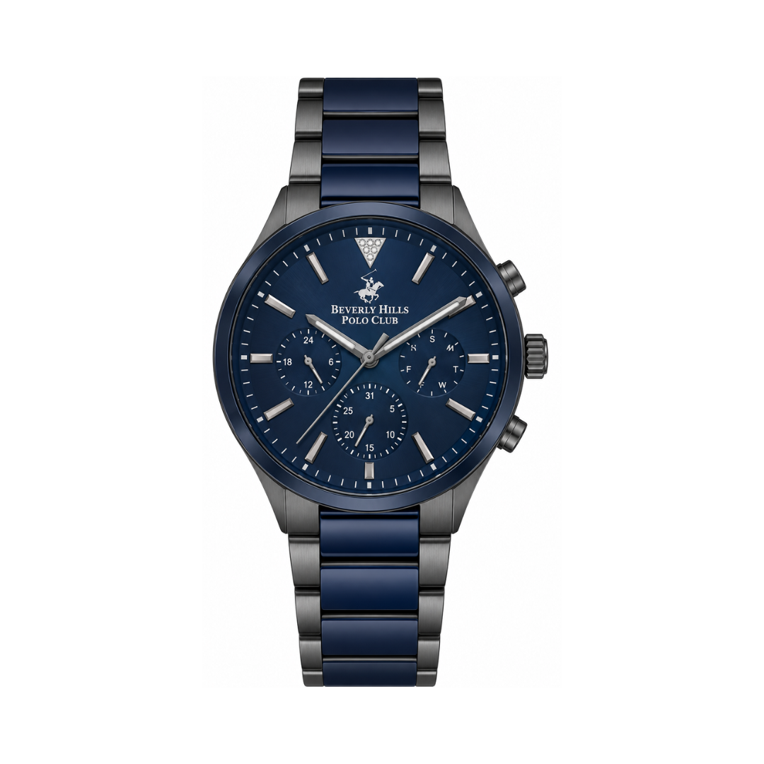 Beverly Hills Polo Club Men's Dark Blue Dial Blue Black Stainless Steel Ceramic Multifunction Watch BP3594X.070