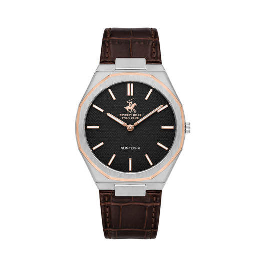 Beverly Hills Polo Club Men's Grey Dial Brown Leather Strap Watch BP3607X.564