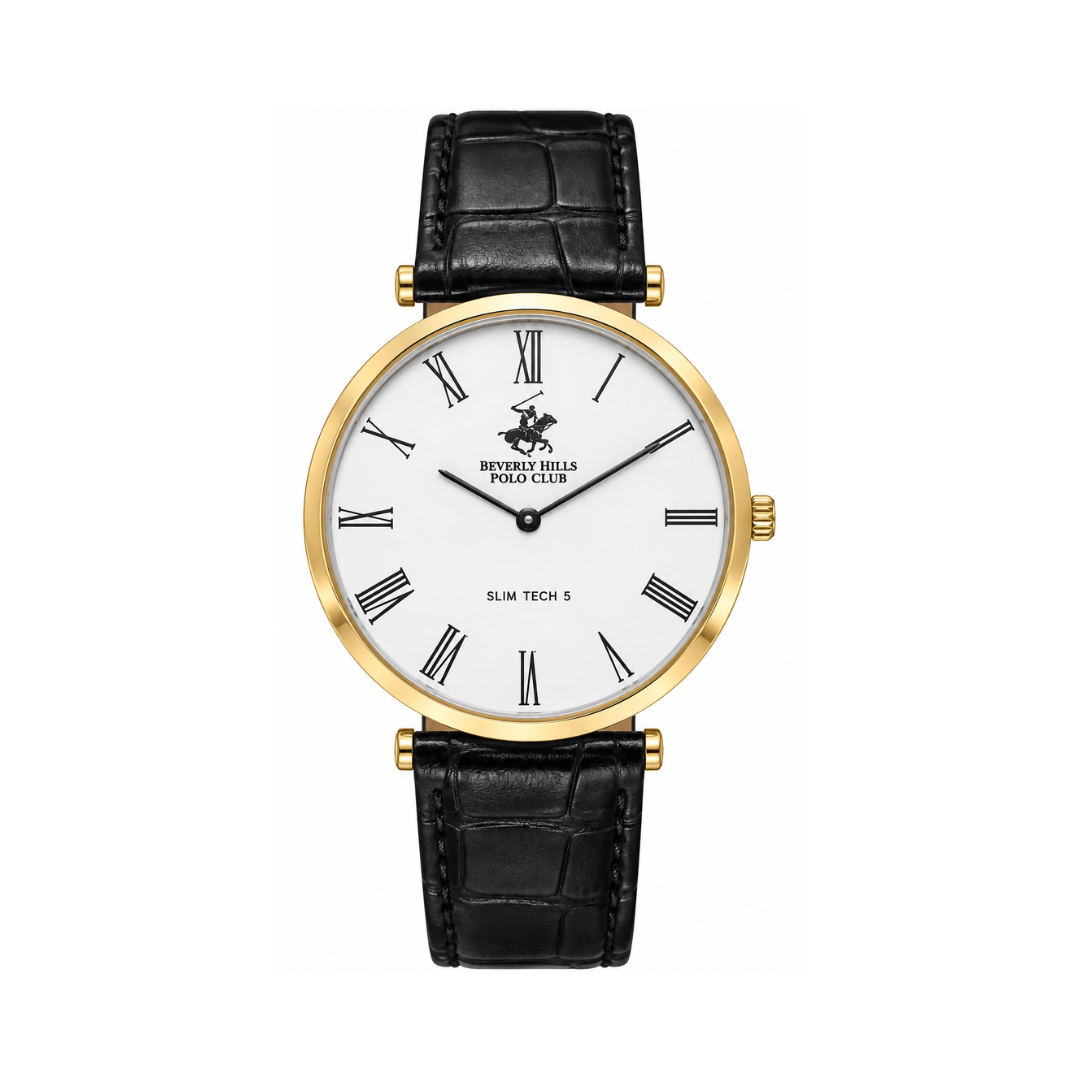 Beverly Hills Polo Club Men's White Dial Black Leather Quartz Watch BP3615X.131