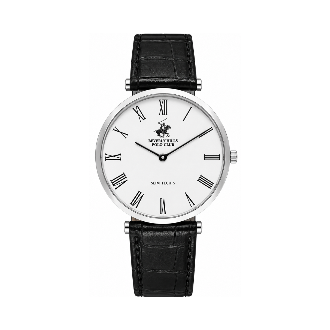 Beverly Hills Polo Club Men's White Dial Black Leather Quartz Watch BP3615X.331