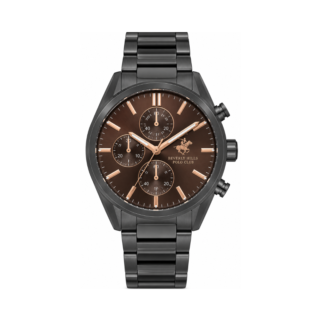 Beverly Hills Polo Club Men's Brown Dial Black Stainless Steel Multifunction Chronograph Watch BP3633X.060