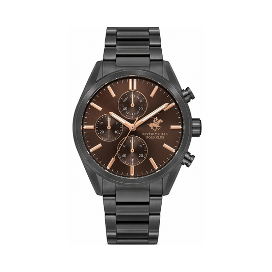 Beverly Hills Polo Club Men's Brown Dial Black Stainless Steel Multifunction Chronograph Watch BP3633X.060