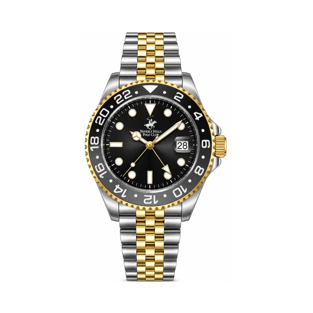 Beverly Hills Polo Club Men's Black Dial Two-Tone Stainless Steel Date Watch BP3641X.250
