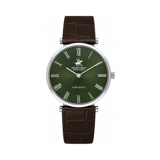 Beverly Hills Polo Club Men's Green Dial Brown Leather Strap Watch BP3615X.372