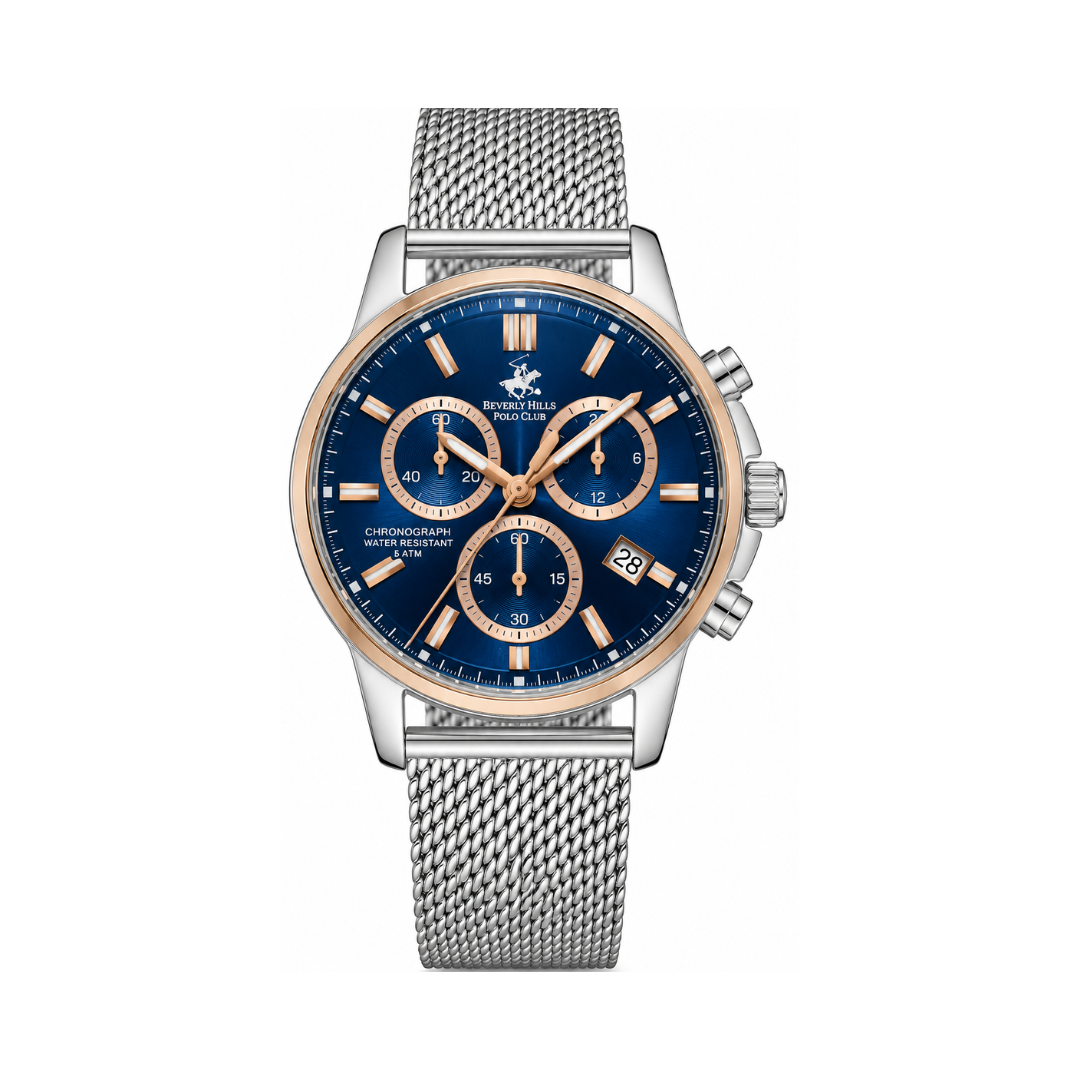 Beverly Hills Polo Club Men's Dark Blue Dial Silver Stainless Steel Multifunction Chronograph Watch BP3647X.390