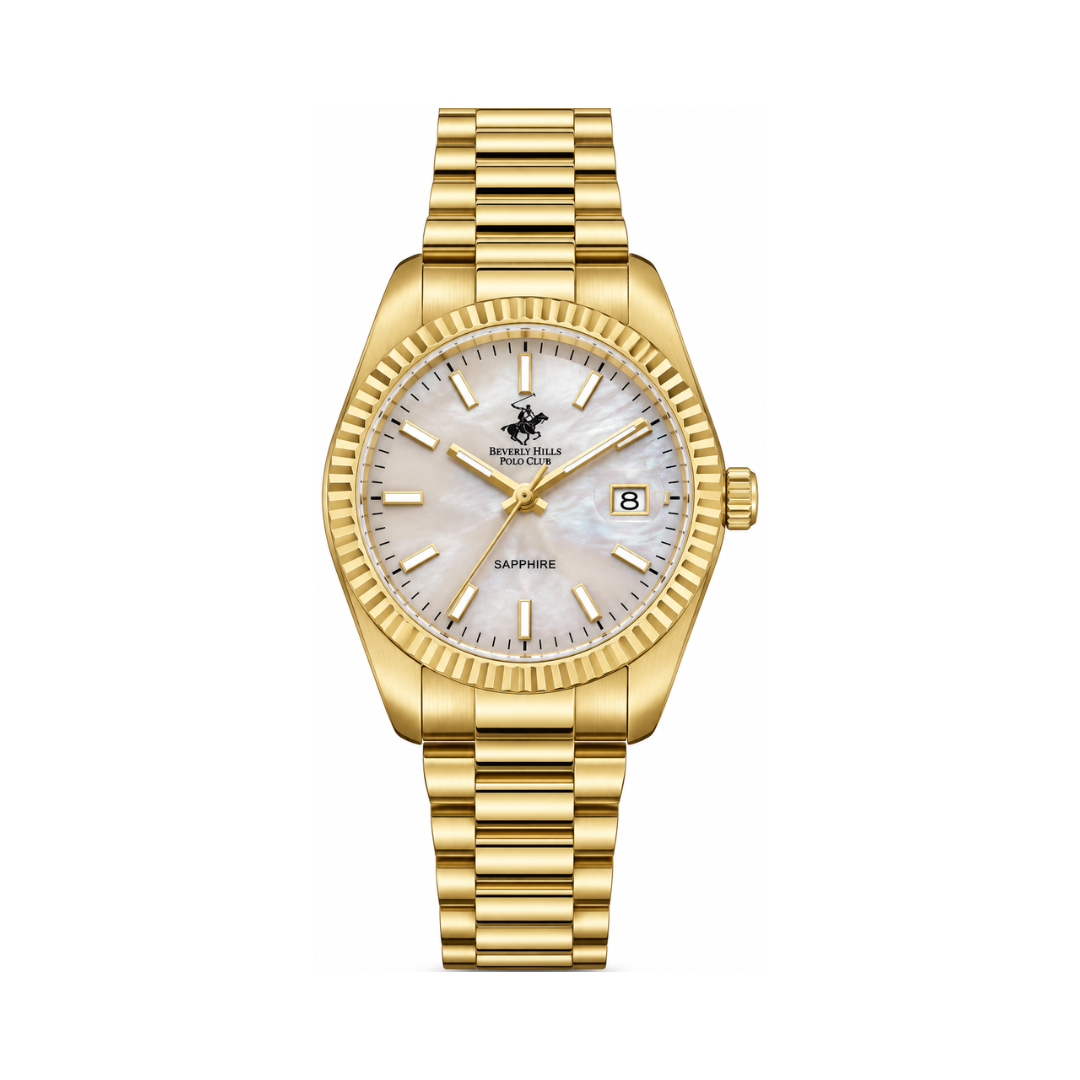 Beverly Hills Polo Club Women's Mother of Pearl Dial Gold Stainless Steel Date Watch BP3650X.120