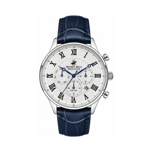 Beverly Hills Polo Club BP3238X.339 Men's Silver Dial Blue Leather Multifunction Watch