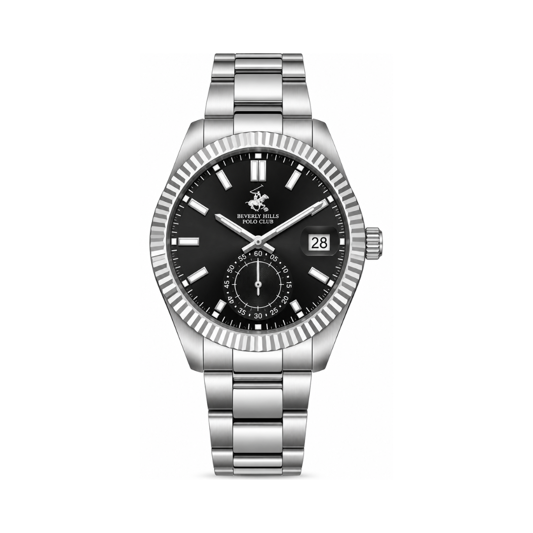 Beverly Hills Polo Club Men's Black Dial Silver Stainless Steel Date Watch BP3652X.350