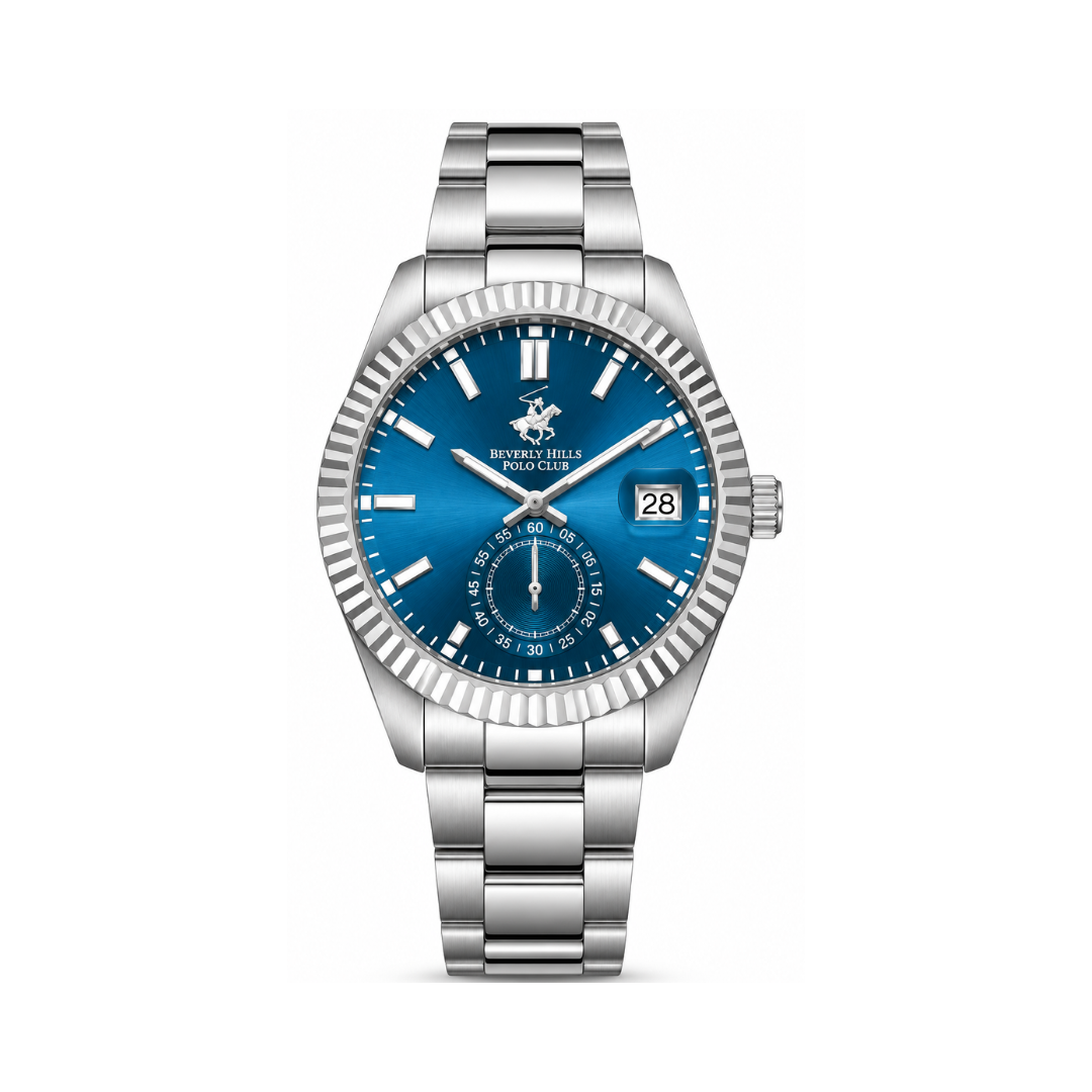 Beverly Hills Polo Club Men's Blue Dial Silver Stainless Steel Date Watch BP3652X.390