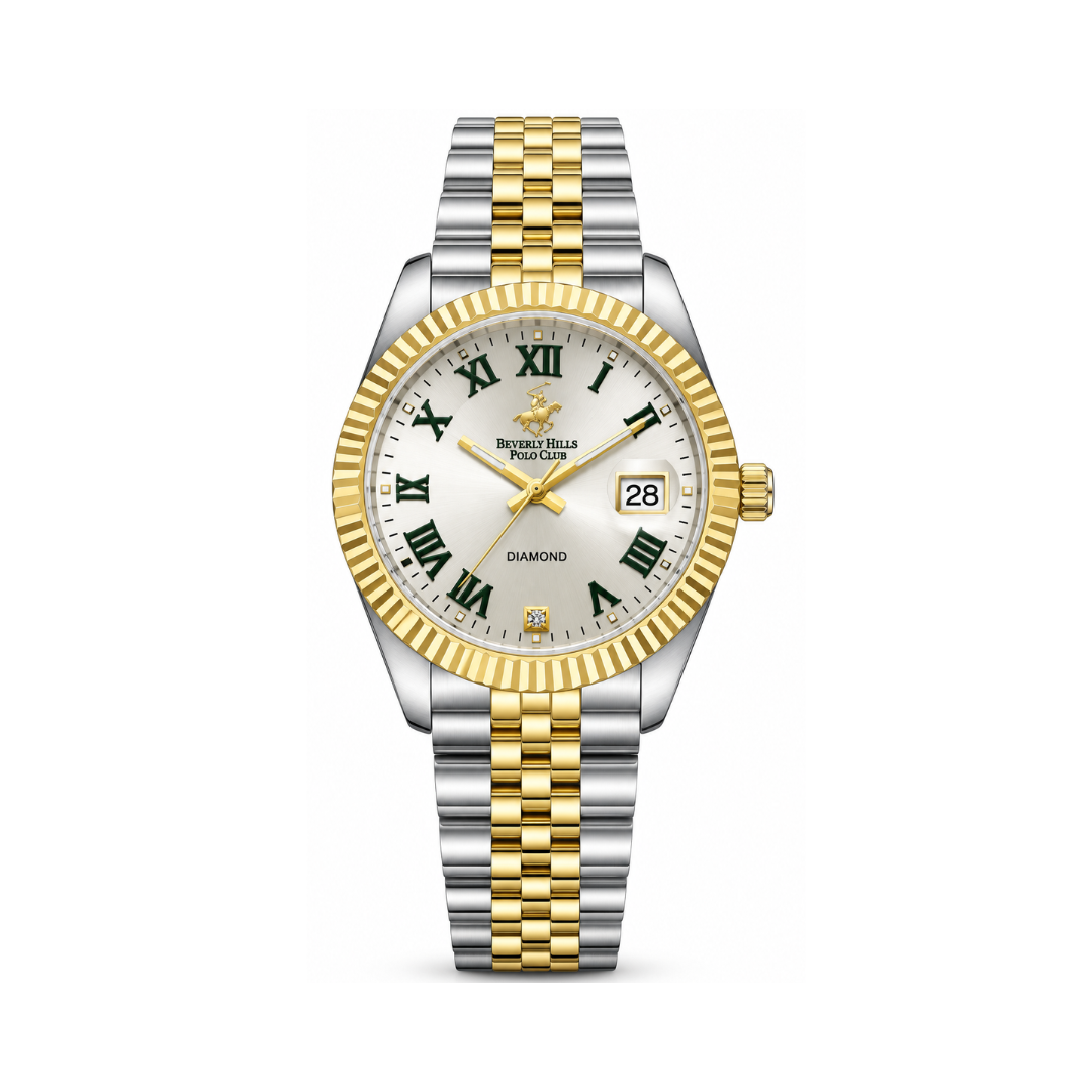 Beverly Hills Polo Club Men's Silver Dial Two-Tone Stainless Steel Diamond Date Watch BP3665X.430