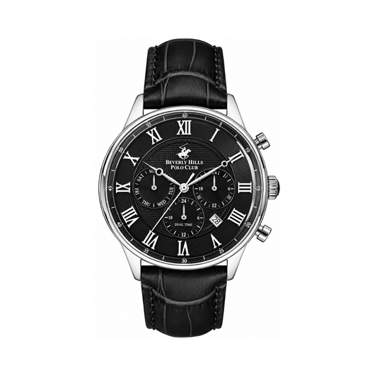 Beverly Hills Polo Club BP3238X.361 Men's Black Dial Multifunction Leather Strap Watch