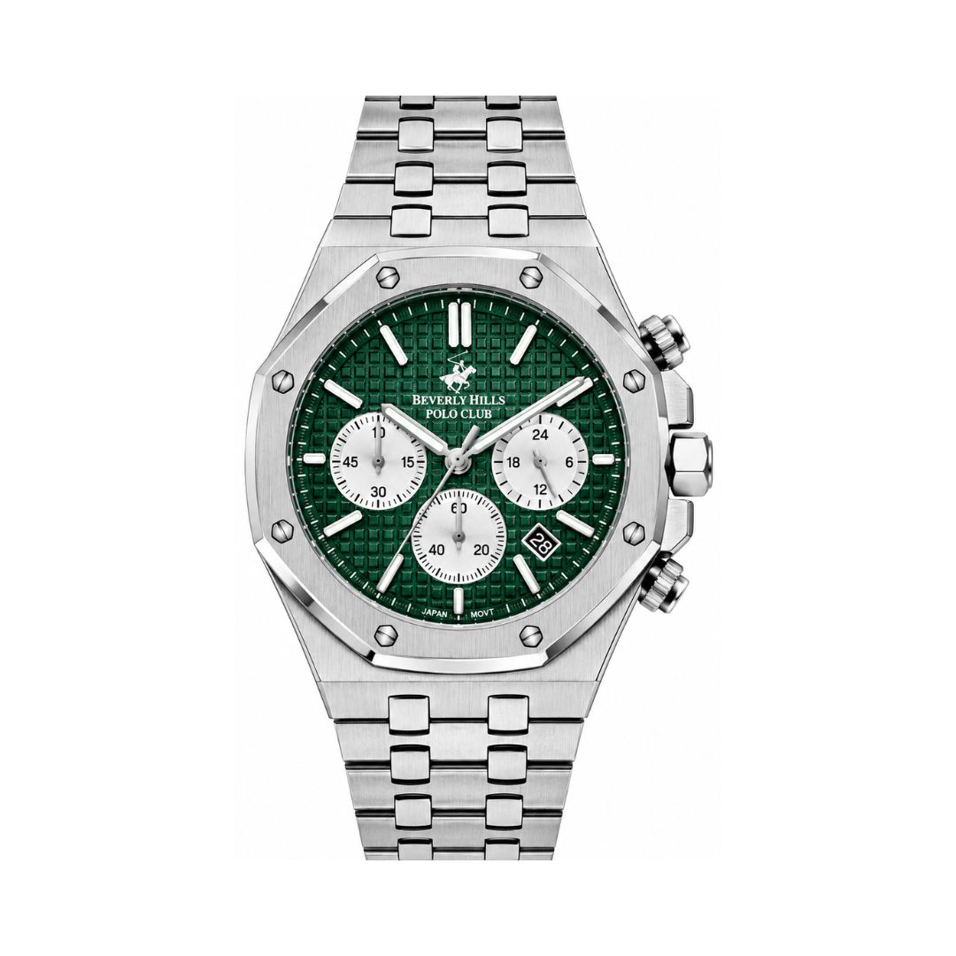 Beverly Hills Polo Club BP3051X.371 Men's Green Dial Multifunction Stainless Steel Watch