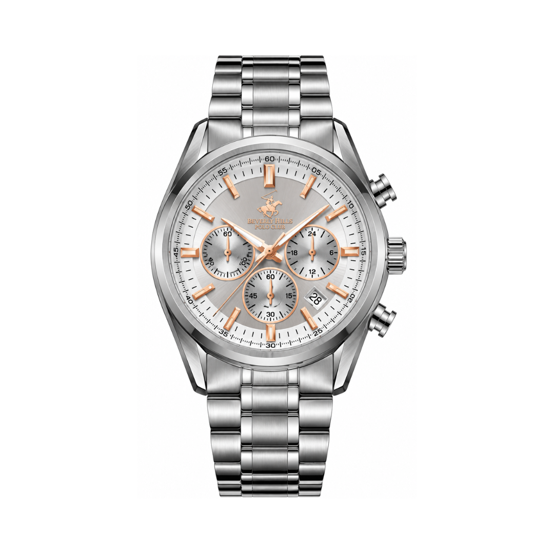 Beverly Hills Polo Club Men's Silver Dial Silver Stainless Steel Multifunction Chronograph Watch BP3698X.330