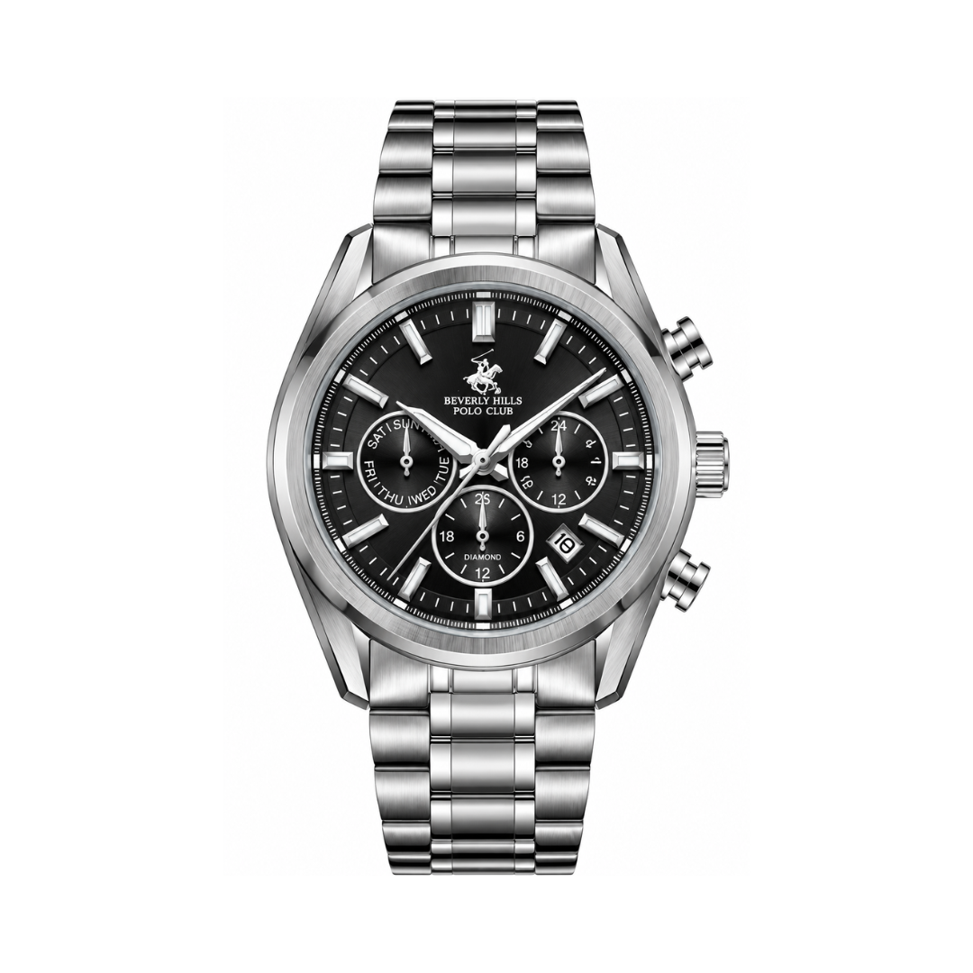 Beverly Hills Polo Club Men's Black Dial Silver Stainless Steel Multifunction Watch BP3698X.350
