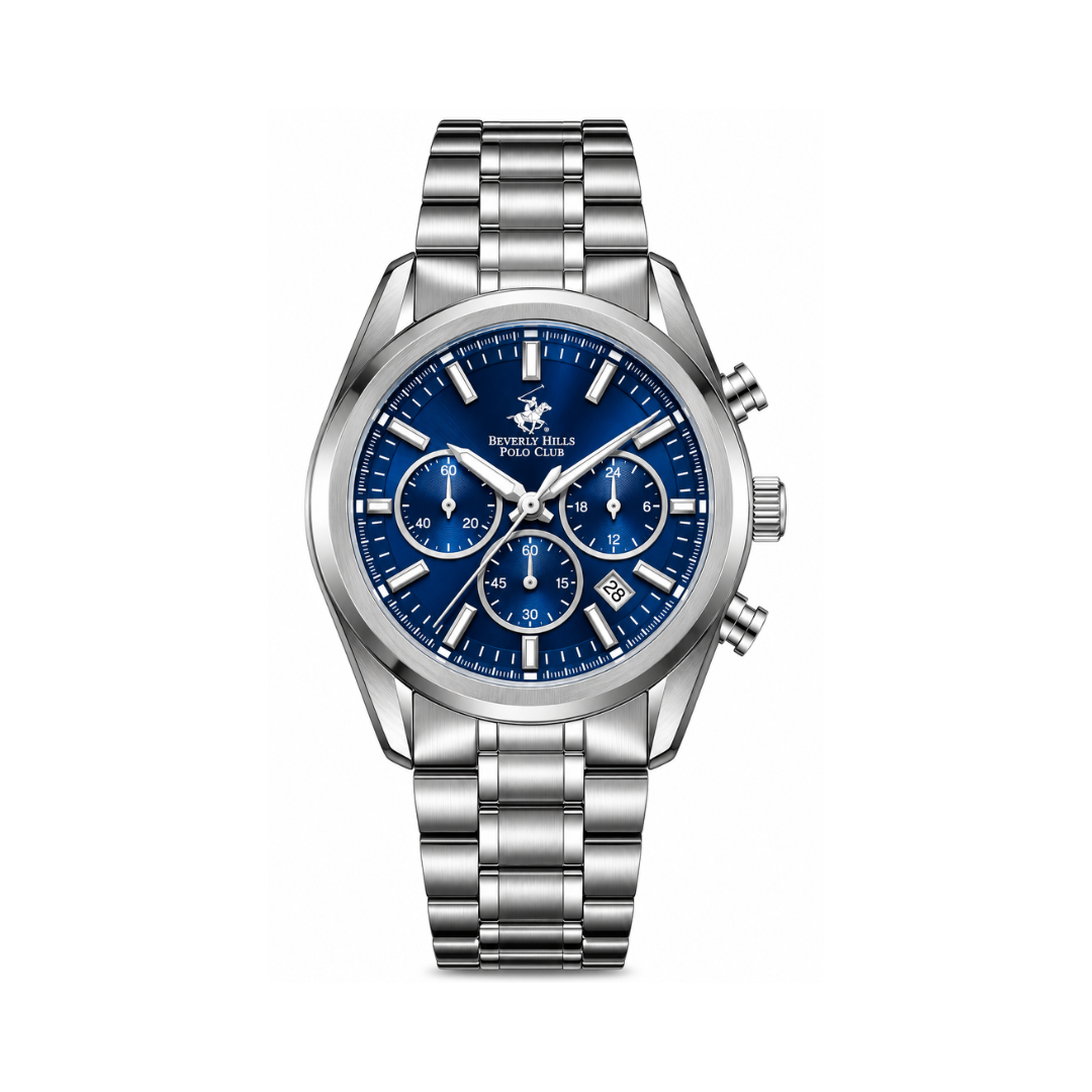 Beverly Hills Polo Club Men's Dark Blue Dial Silver Stainless Steel Multifunction Chronograph Watch BP3698X.390