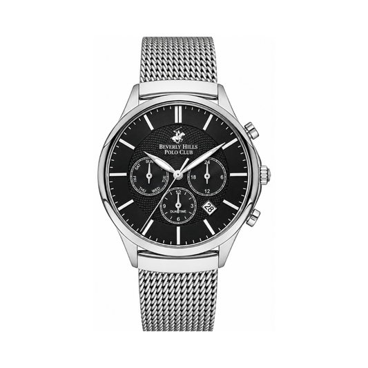Beverly Hills Polo Club BP3233X.350 Men's Black Dial Grey Stainless Steel Mesh Chronograph Watch
