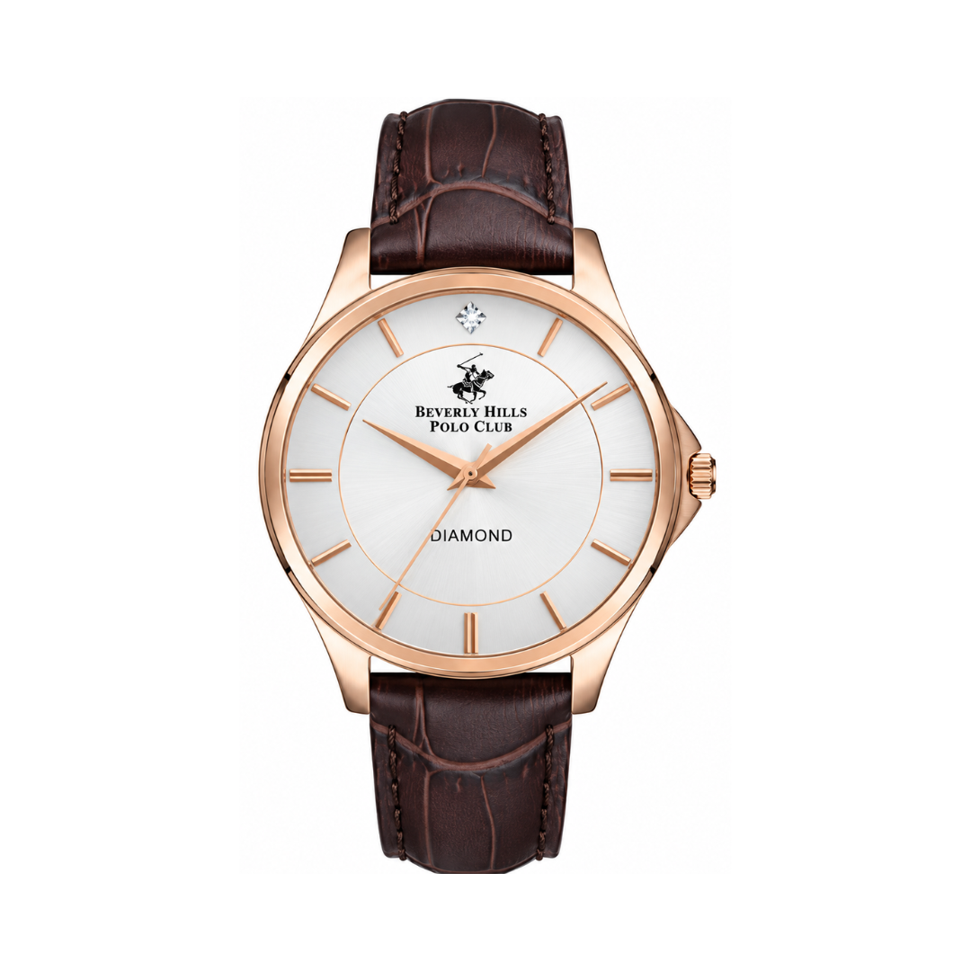 Beverly Hills Polo Club BP3240X.432 Men's Silver Dial Rose Gold Stainless Steel Brown Leather Watch