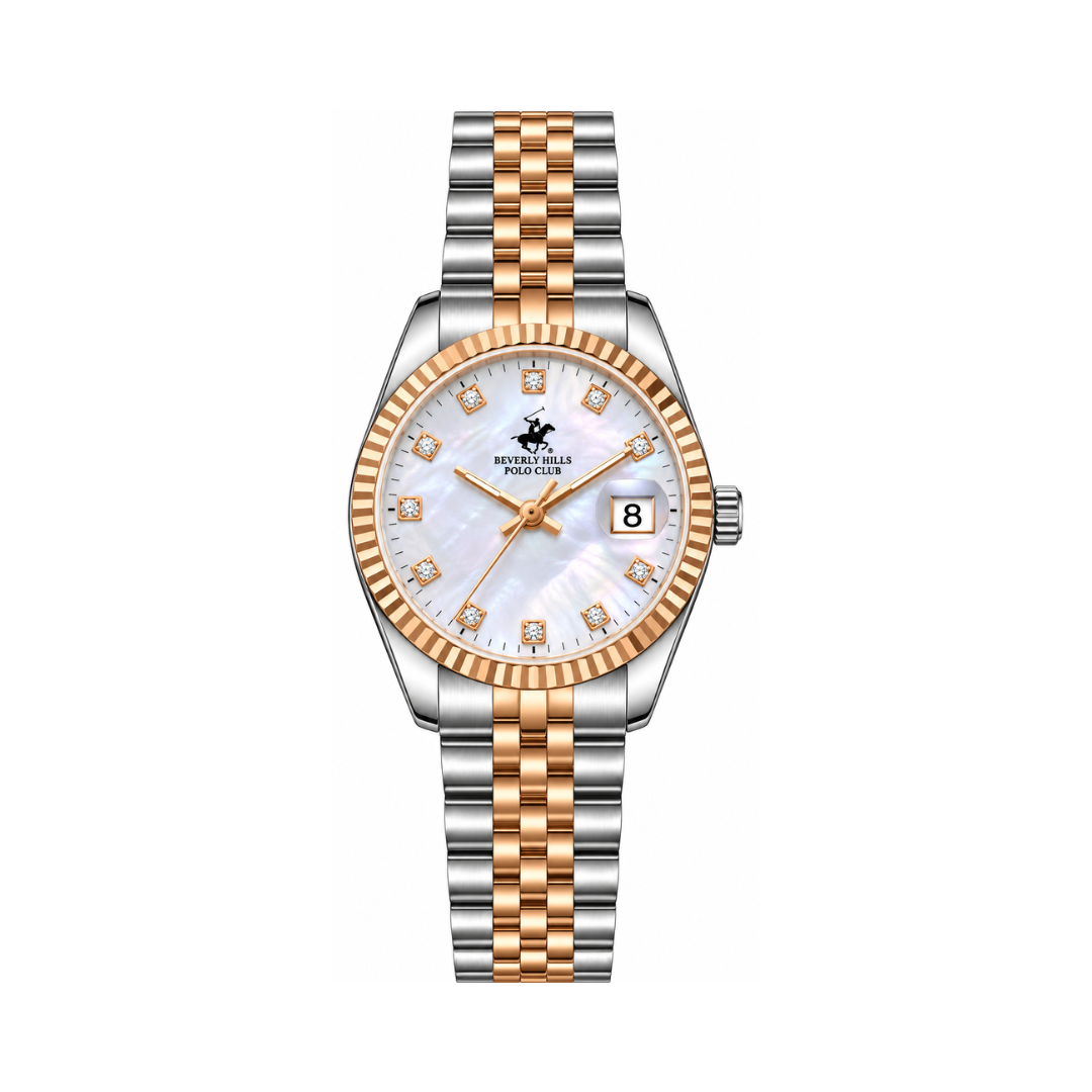 Beverly Hills Polo Club Women's Silver & Rose Gold Mother-of-Pearl Dial Stainless Steel Quartz Watch BP3707X.520