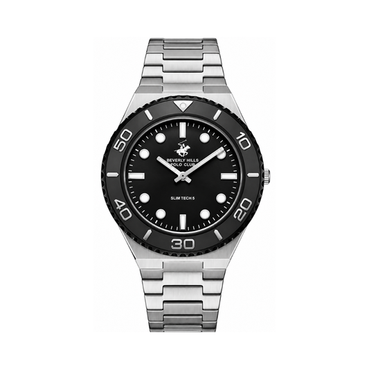 Beverly Hills Polo Club Men's Black Dial Silver Stainless Steel Quartz Watch BP3714X.350