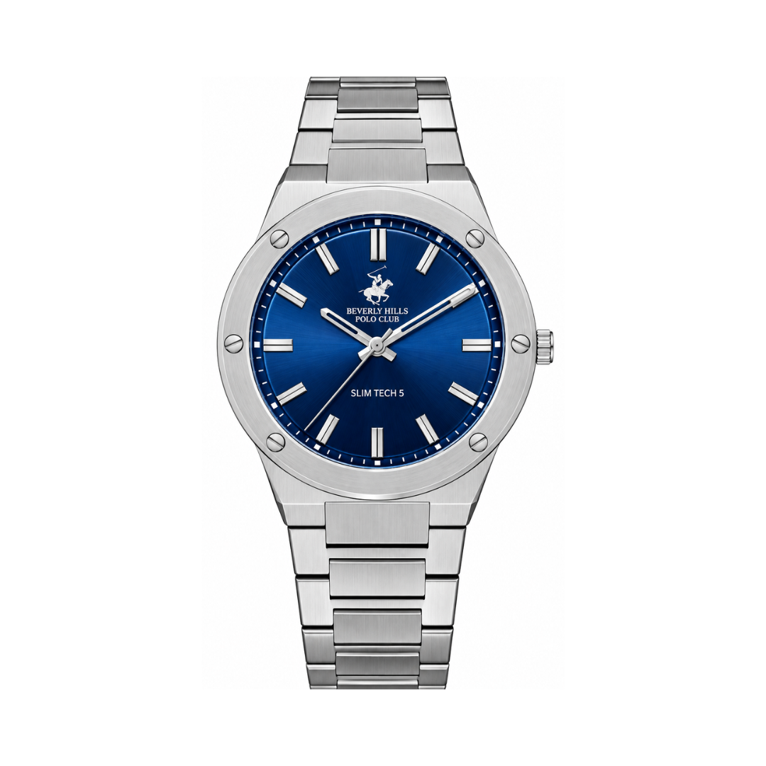 Beverly Hills Polo Club Men's Dark Blue Dial Silver Stainless Steel Quartz Watch BP3717X.390