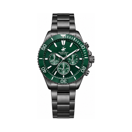 Beverly Hills Polo Club Men's Green Dial Graphite Stainless Steel Multifunction Chronograph Watch BP3721X.070