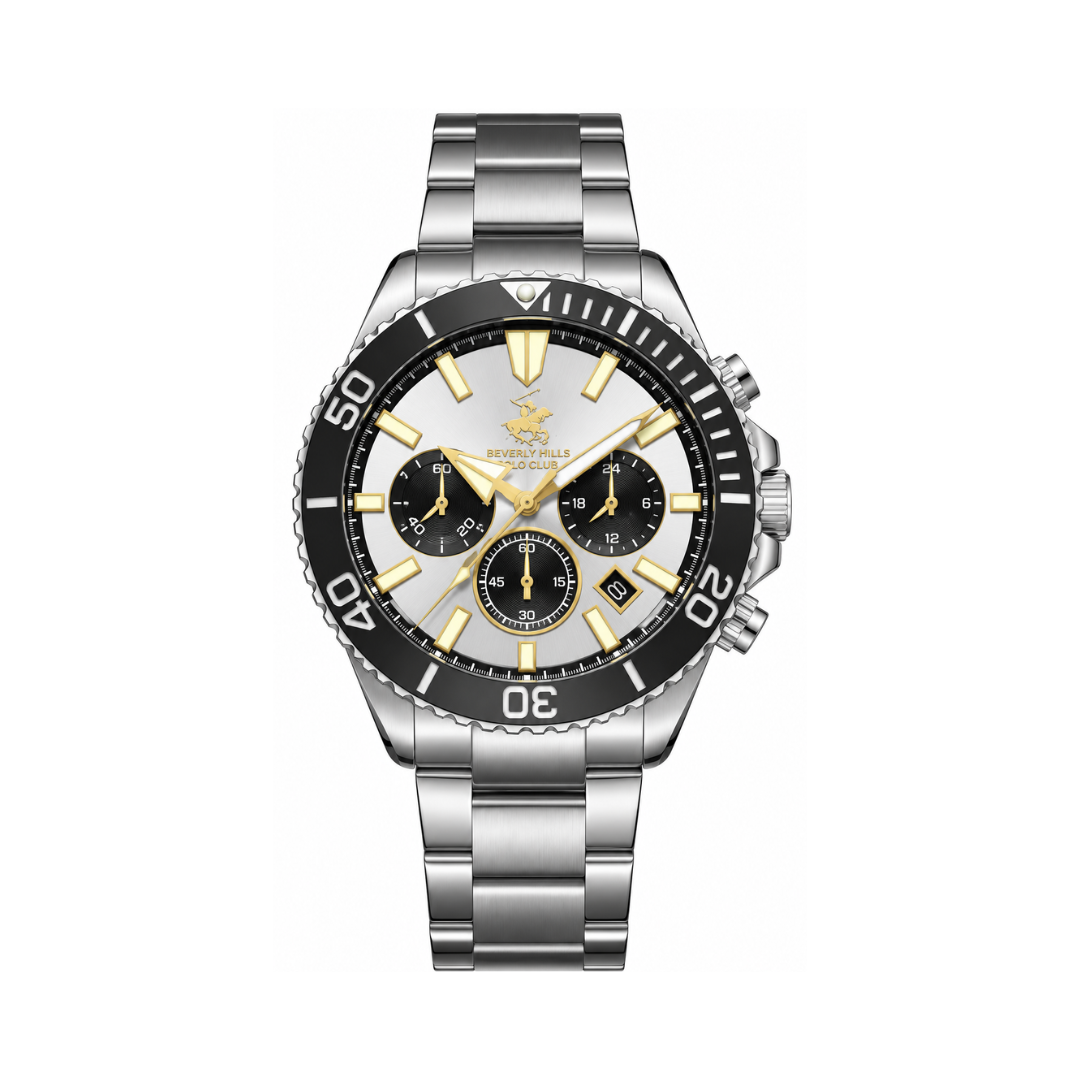 Beverly Hills Polo Club Men's Silver Dial Silver Stainless Steel Multifunction Chronograph Watch BP3721X.330