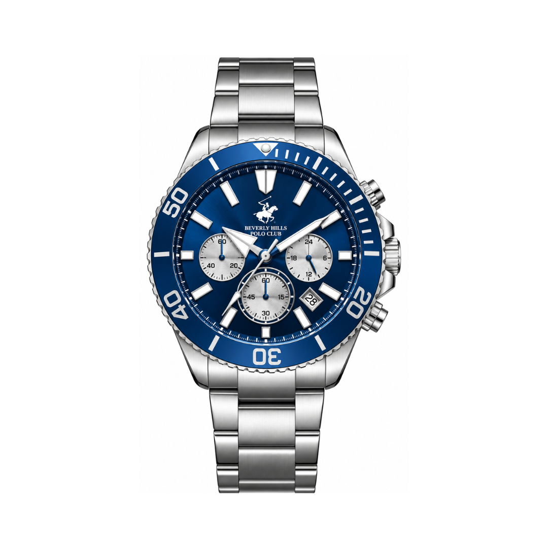 Beverly Hills Polo Club Men's Dark Blue Dial Silver Stainless Steel Multifunction Chronograph Watch BP3721X.390