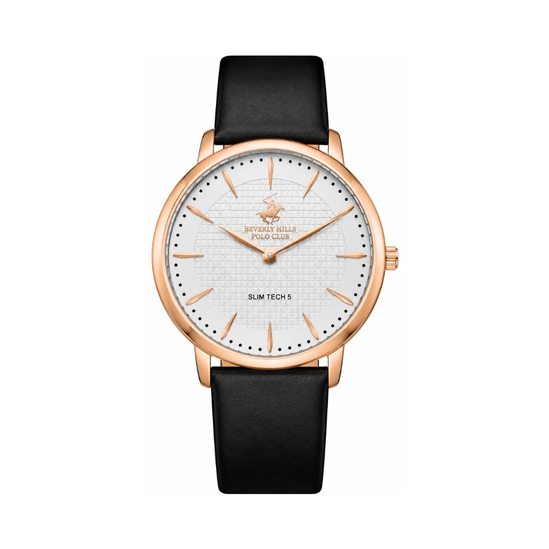 Beverly Hills Polo Club Men's White Dial Rose Gold Stainless Steel Black Leather Quartz Watch BP3722X.431