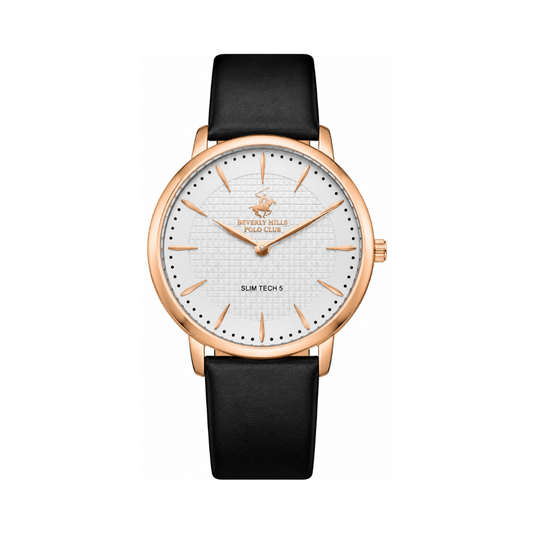 Beverly Hills Polo Club Men's White Dial Rose Gold Stainless Steel Black Leather Quartz Watch BP3722X.431
