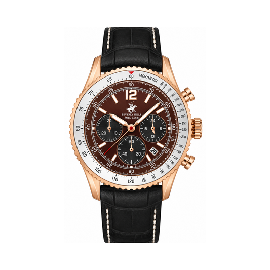 Beverly Hills Polo Club Men's Black Dial Black Leather Multifunction Chronograph Watch BP3723X.442