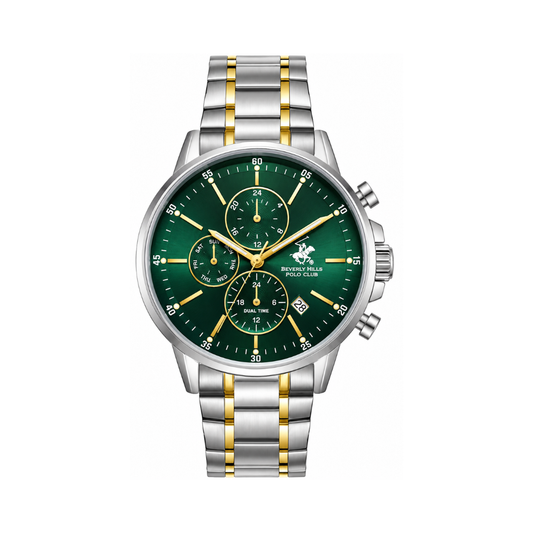 Beverly Hills Polo Club Men's Green Dial Two-Tone Stainless Steel Multifunction Quartz Watch BP3727X.370