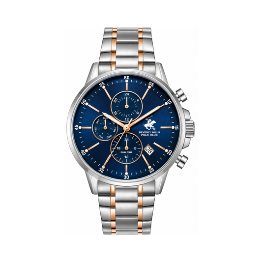 Beverly Hills Polo Club Men's Navy Blue Dial Silver Stainless Steel Multifunction Quartz Watch BP3727X.590