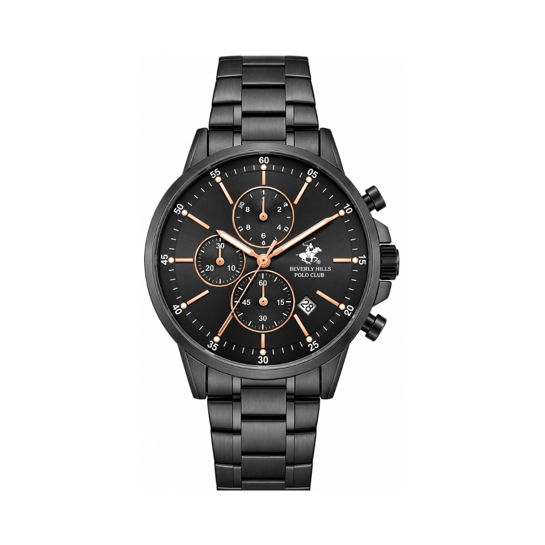 Beverly Hills Polo Club Men's Black Dial Black Stainless Steel Multifunction Quartz Watch BP3727X.660