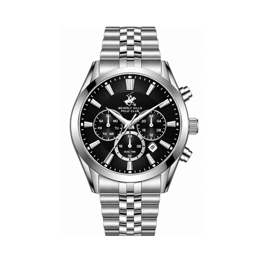 Beverly Hills Polo Club Men's Black Dial Silver Stainless Steel Quartz Multifunction Watch BP3782X.350