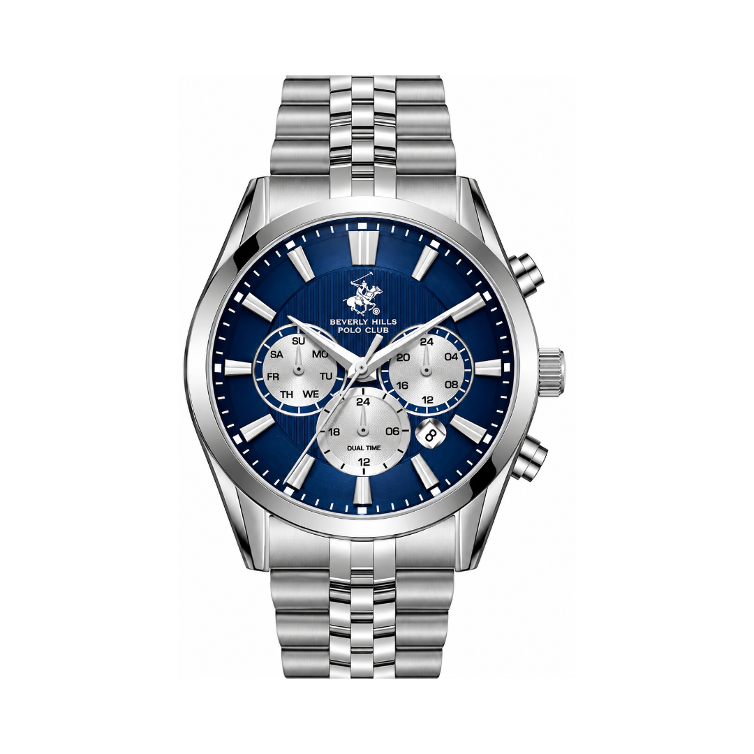 Beverly Hills Polo Club Men's Blue Dial Silver Stainless Steel Quartz Multifunction Watch BP3782X.390