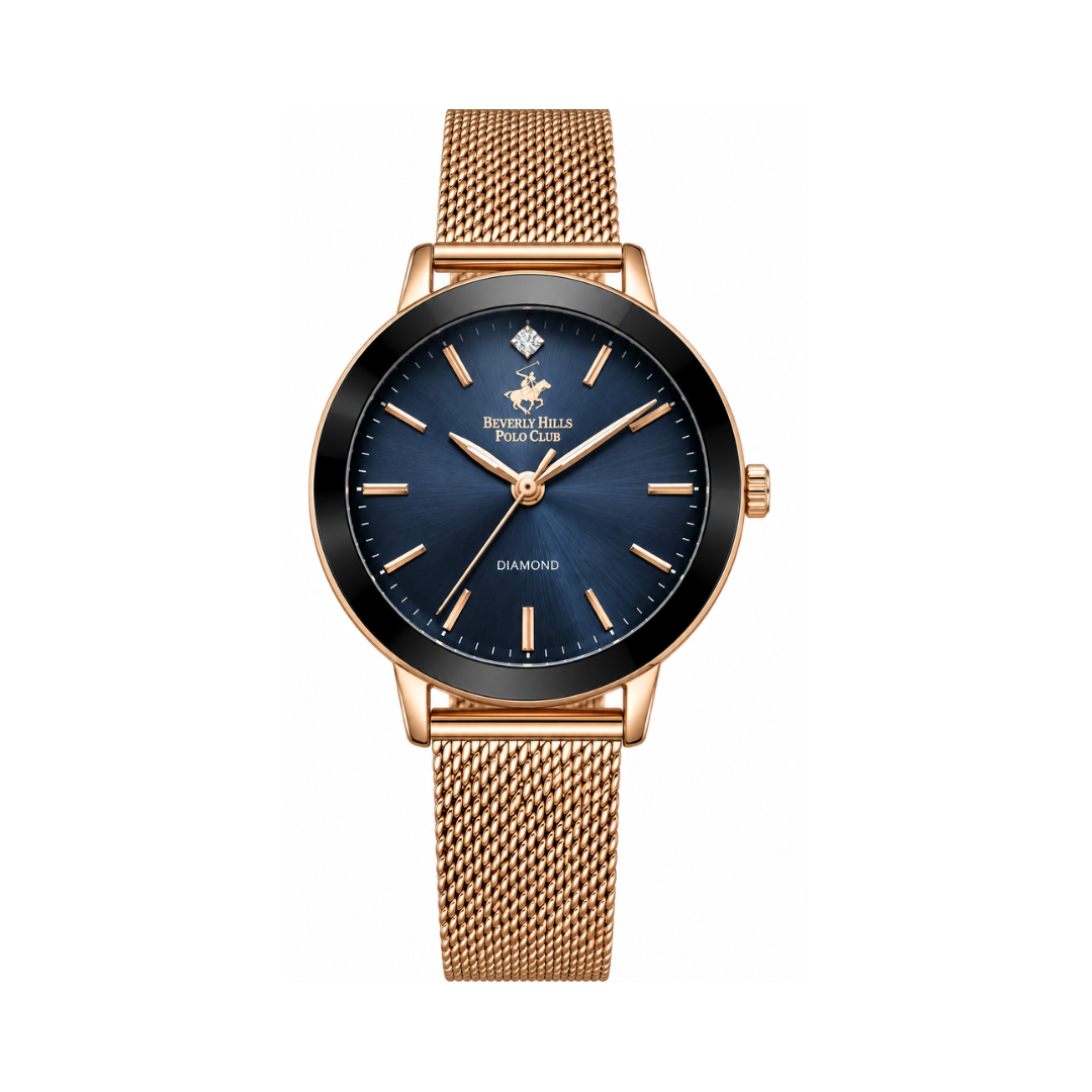 Beverly Hills Polo Club Women's Black Mother-of-Pearl Dial Rose Gold Stainless Steel Quartz Watch BP3734C.450