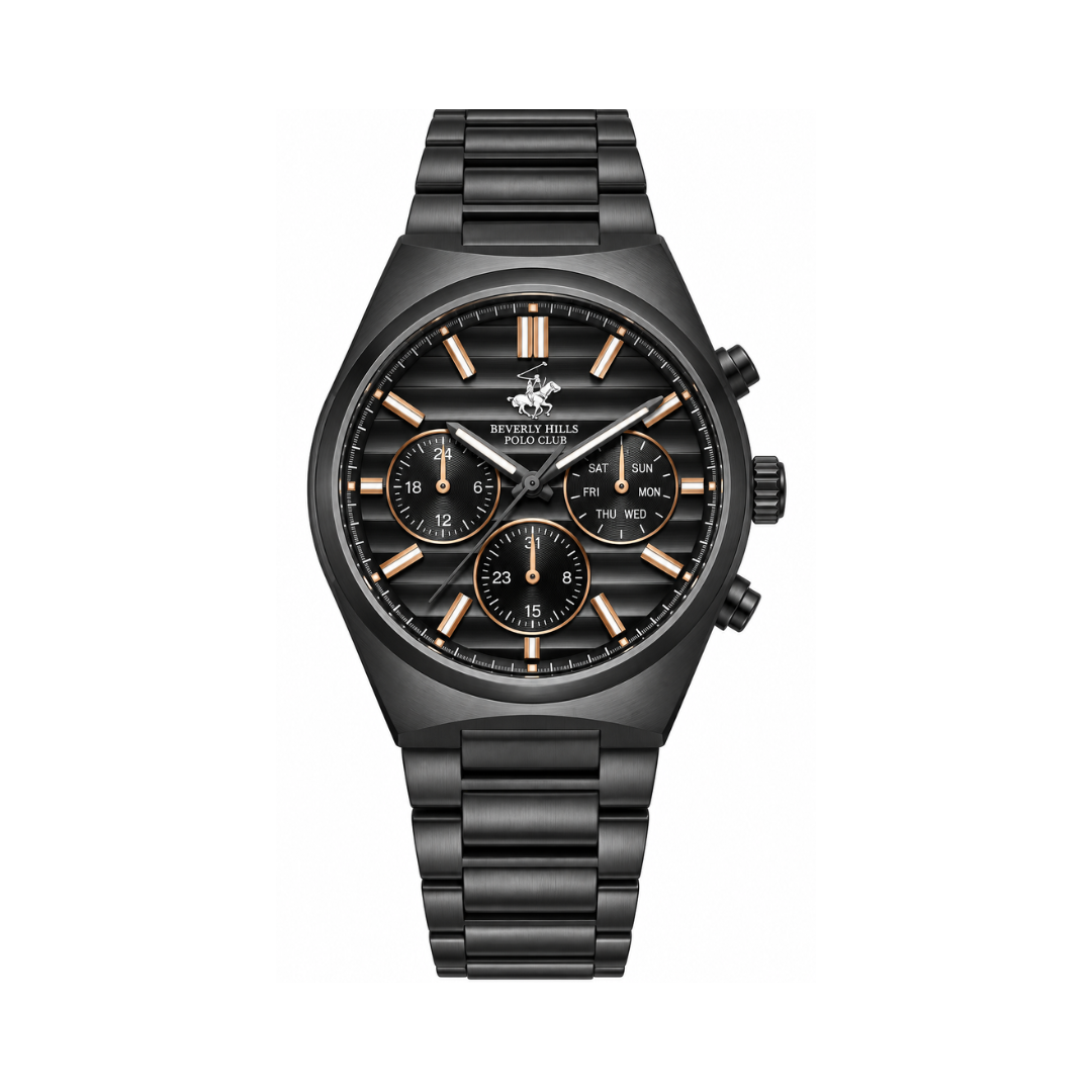 Beverly Hills Polo Club Men's Black Dial Black Stainless Steel Multifunction Quartz Watch BP3744X.651