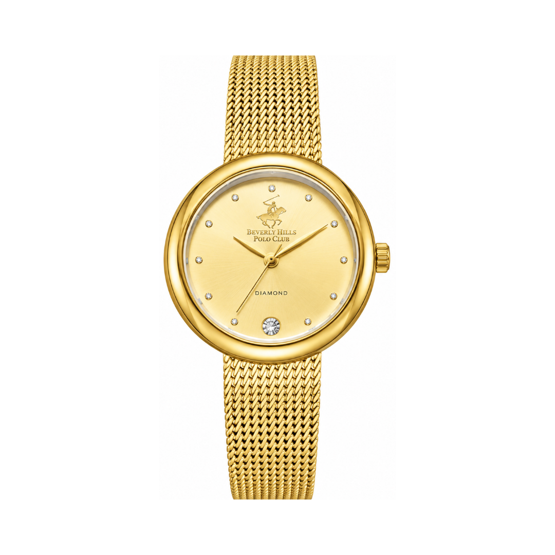 Beverly Hills Polo Club Women's Gold Dial Gold Stainless Steel Mesh Quartz Watch BP3760X.110